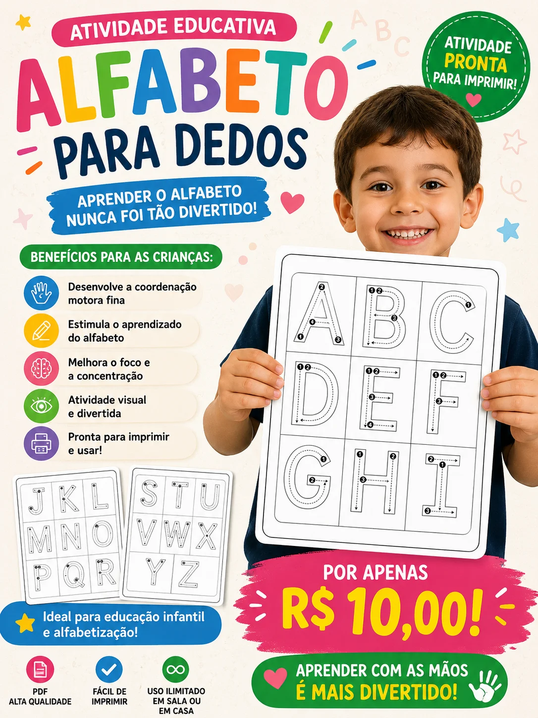 ALFABETO PARA DEDOS — APRENDER O ALFABETO FICOU MAIS DIVERTIDO! — capa do material