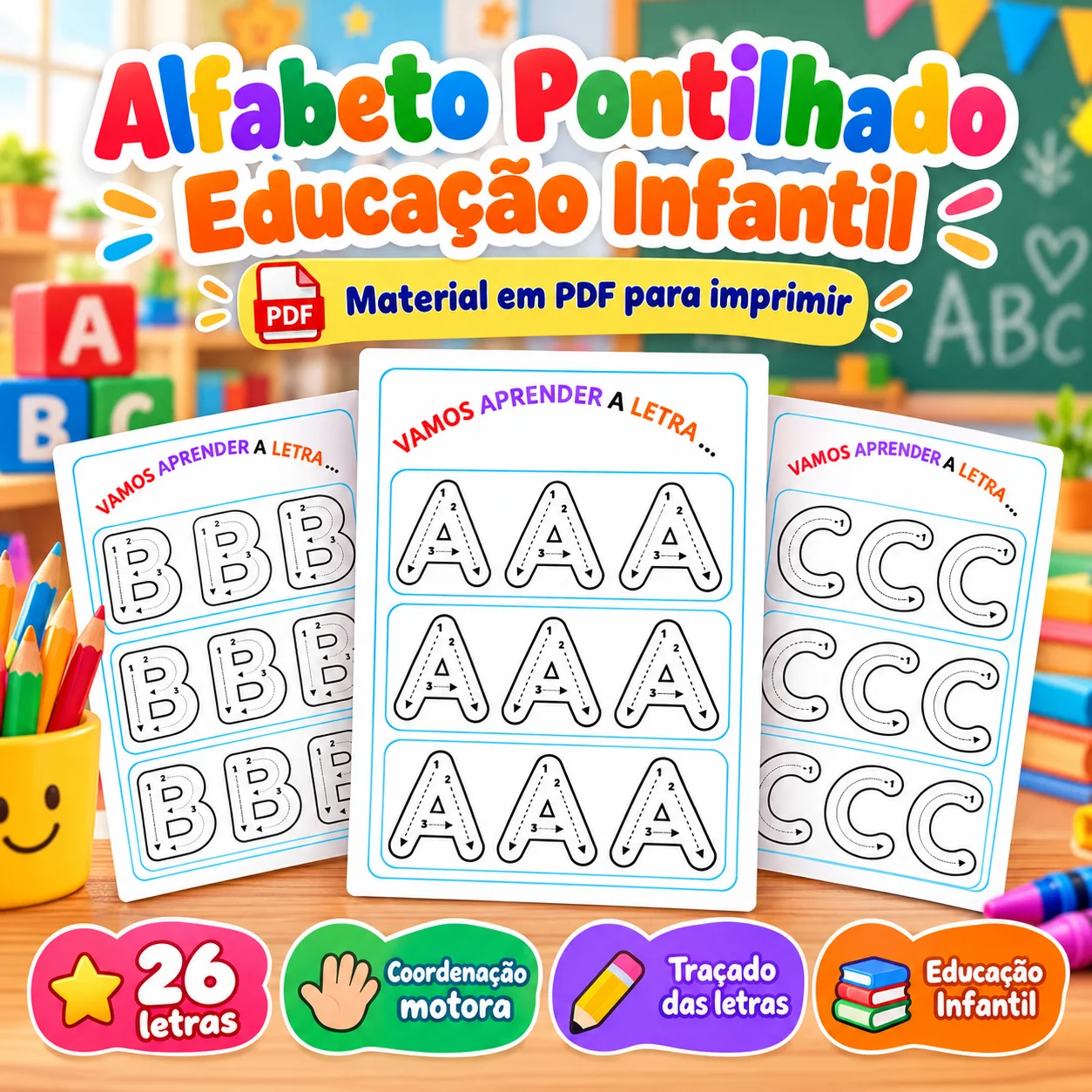 Alfabeto Pontilhado para Imprimir – Educação Infantil (A a Z) — capa do material
