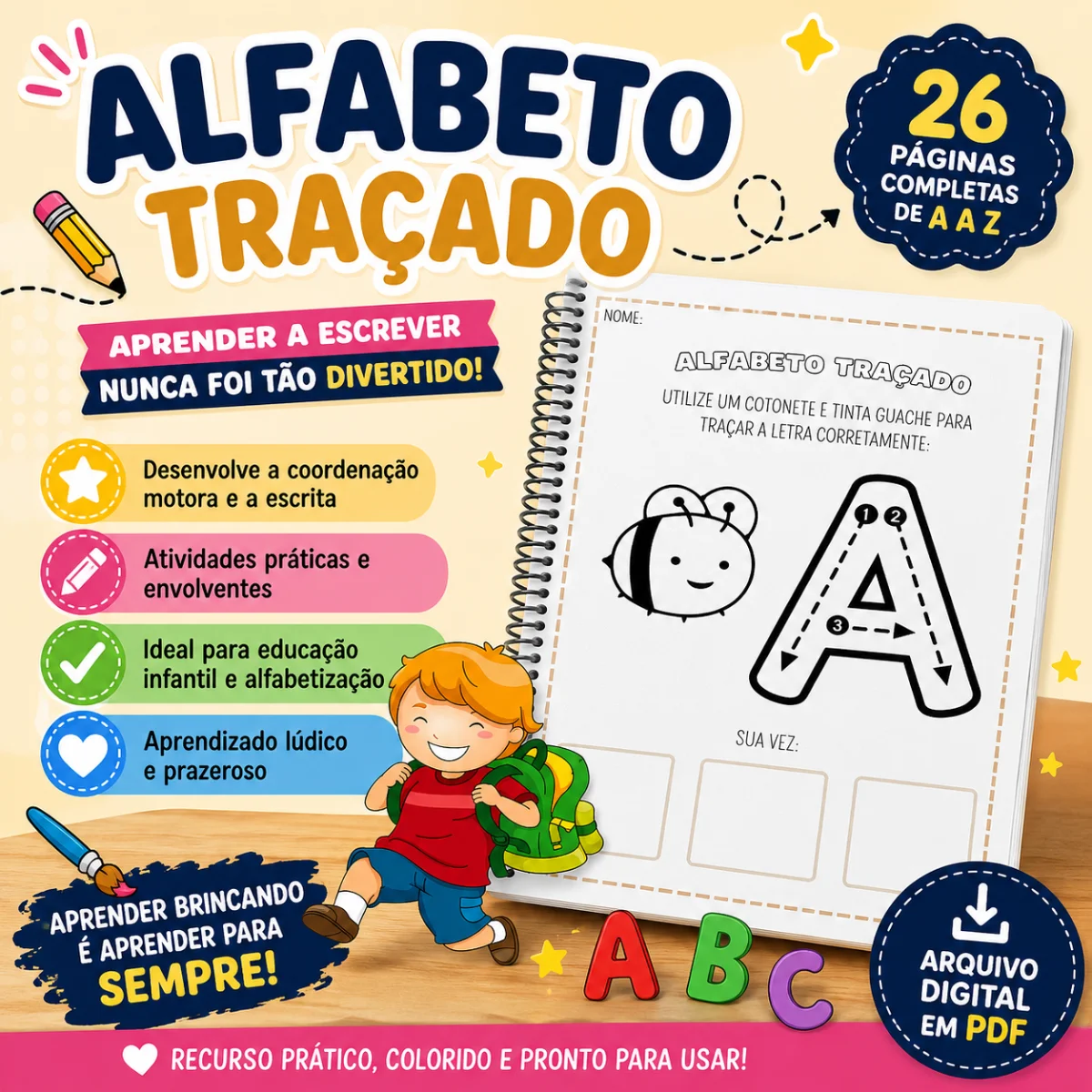 ✨ ALFABETO TRAÇADO – APRENDER AS LETRAS PODE SER MUITO MAIS DIVERTIDO! — capa do material