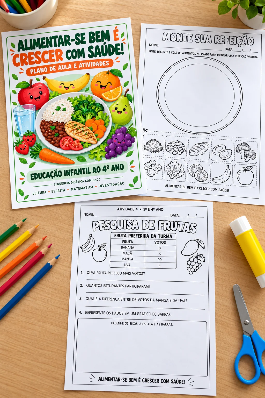 Alimentação Saudável – Atividades e Painel com BNCC — amostra 6: Alimentação Saudável em PDF com planejamento BNCC,…
