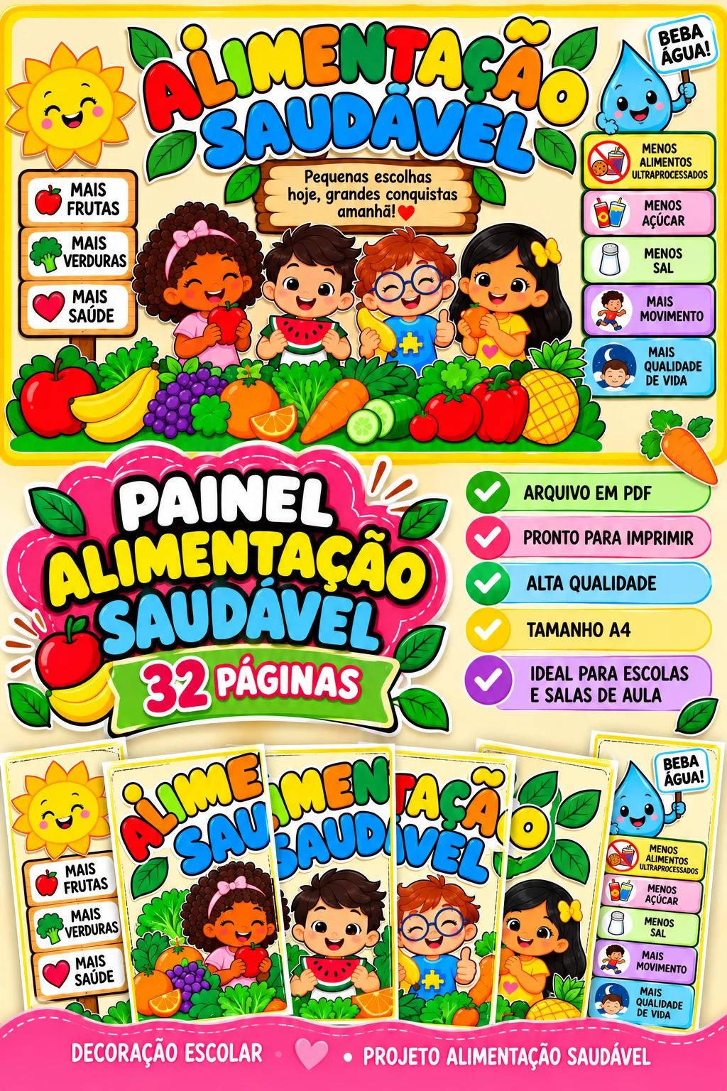 Alimentação Saudável Painel PDF 32 páginas Educação Infantil — amostra 2: Alimentação Saudável Painel - 32 páginas A4 para…