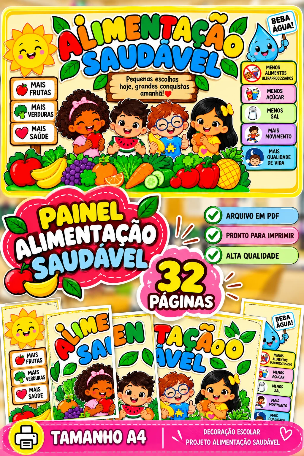Alimentação Saudável Painel PDF 32 páginas Educação Infantil — amostra 3: Alimentação Saudável Painel - 32 páginas A4 para…