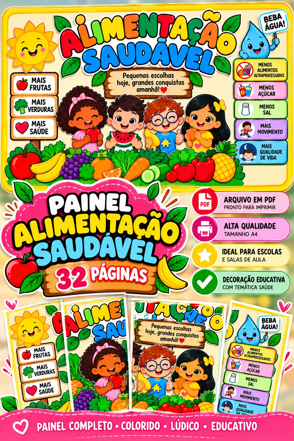 Alimentação Saudável Painel PDF 32 páginas Educação Infantil — amostra 4: Alimentação Saudável Painel - 32 páginas A4 para…