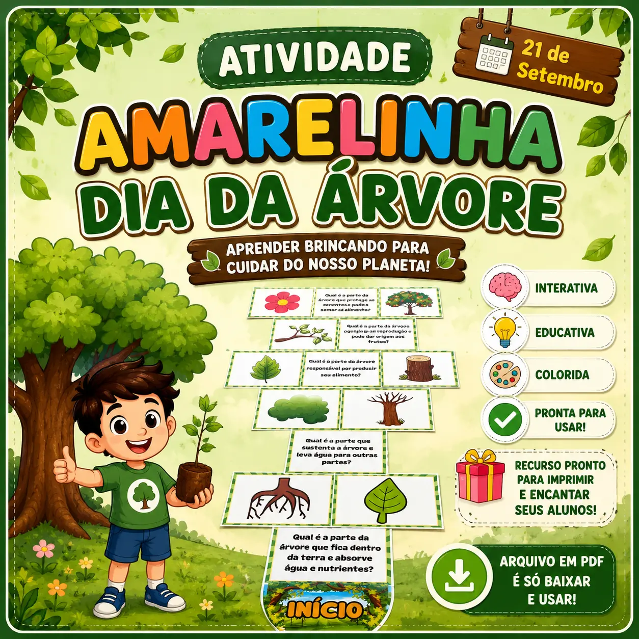 Amarelinha – Dia da Árvore | Atividade Lúdica e Educativa Em PDF! — Alfabetização para Educação Infantil: Amarelinha – Dia…