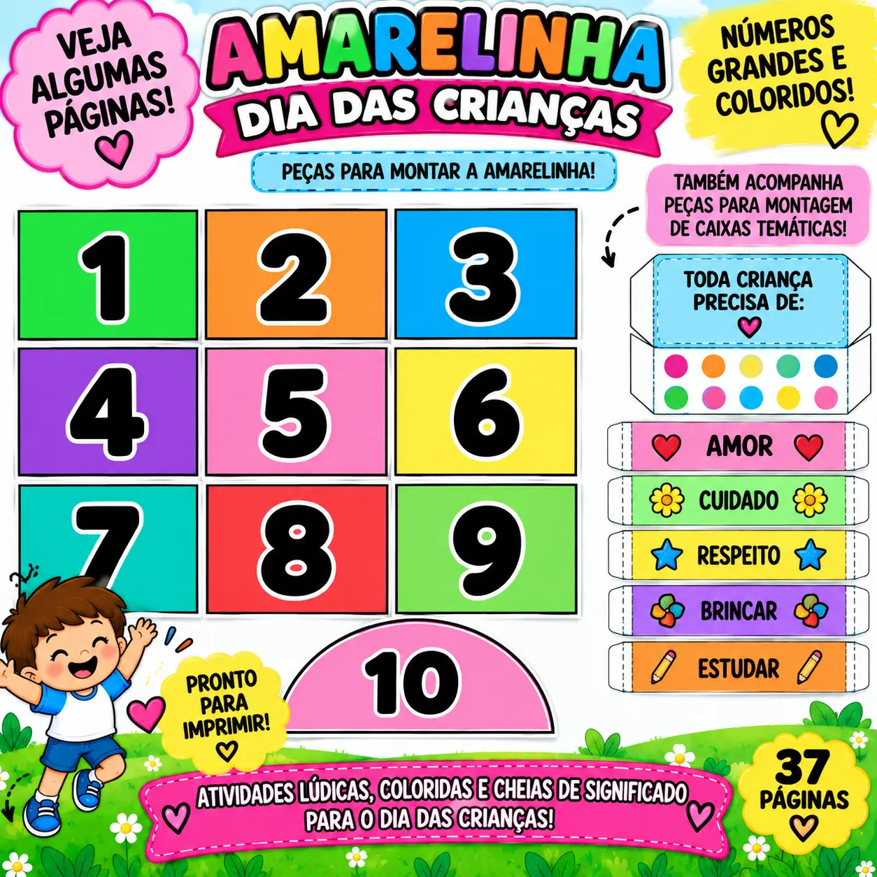Amarelinha Dia das Crianças :Jogo Pedagógico com Números e Caixa | PDF — amostra 1: Amarelinha Dia das Crianças com números…