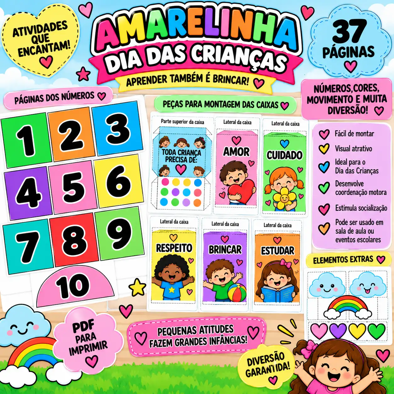 Amarelinha Dia das Crianças :Jogo Pedagógico com Números e Caixa | PDF — amostra 3: Amarelinha Dia das Crianças com números…
