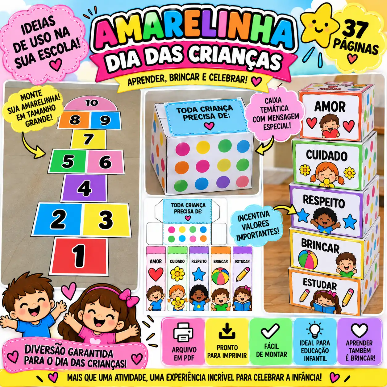 Amarelinha Dia das Crianças :Jogo Pedagógico com Números e Caixa | PDF — amostra 4: Amarelinha Dia das Crianças com números…
