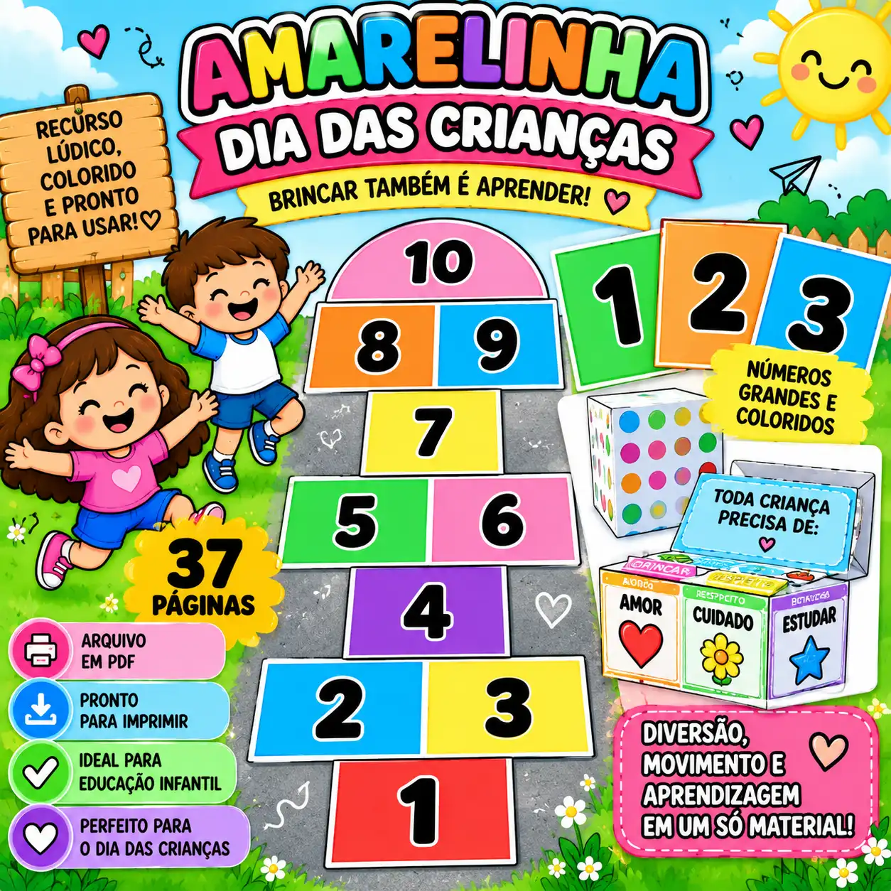 Amarelinha Dia das Crianças :Jogo Pedagógico com Números e Caixa | PDF — Alfabetização para Educação Infantil: Amarelinha…