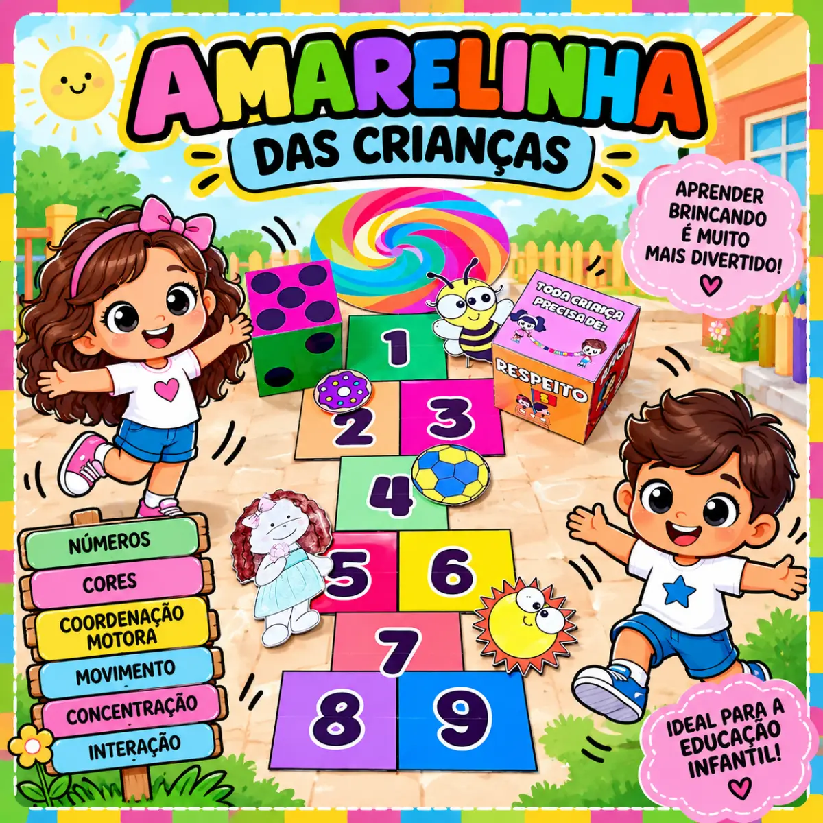 Amarelinha Dia Das Crianças Para anos Iniciais Em PDF! — Atividades para 3º ano: Amarelinha do Dia das Crianças com dois…