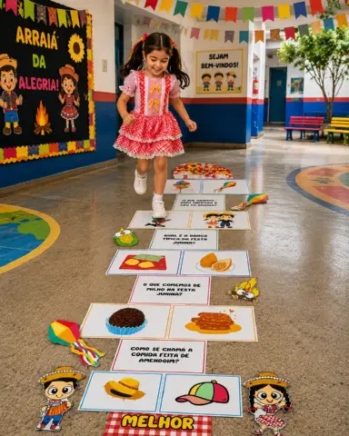 Amarelinha Tema Festa Junina – Material Pedagógico — amostra 4: *Vamos brincar e aprender com a Amarelinha Junina