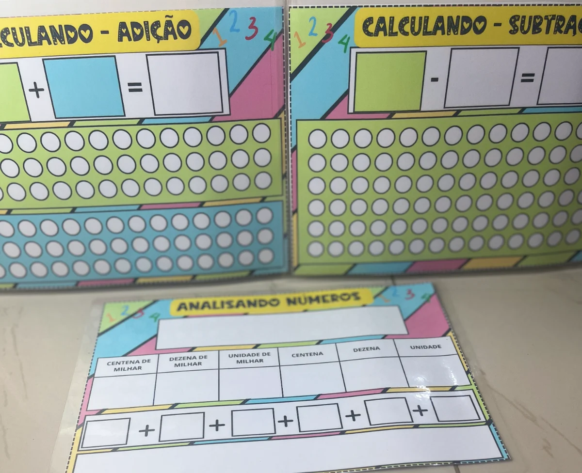 Analisando Números — amostra 3: Recurso de Matemática com fichas para trabalhar valor posicional, subtração e fatos…