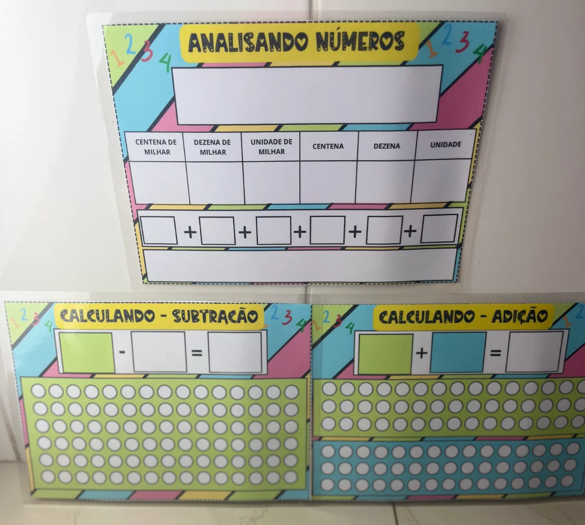 Analisando Números — amostra 6: Recurso de Matemática com fichas para trabalhar valor posicional, subtração e fatos…