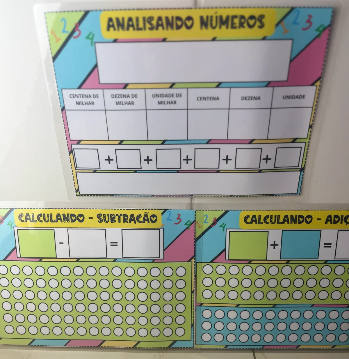 Analisando Números — amostra 7: Recurso de Matemática com fichas para trabalhar valor posicional, subtração e fatos…