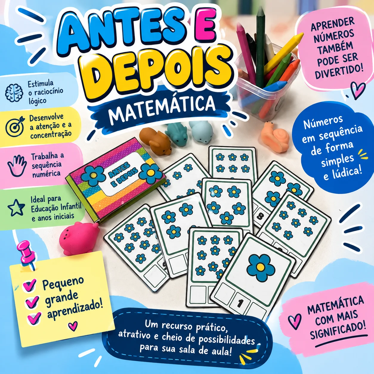 🌼🔢 ANTES E DEPOIS – MATEMÁTICA - ALFABETIZAÇÃO INICIAL — Alfabetização para Educação Infantil: Com o recurso Antes e…