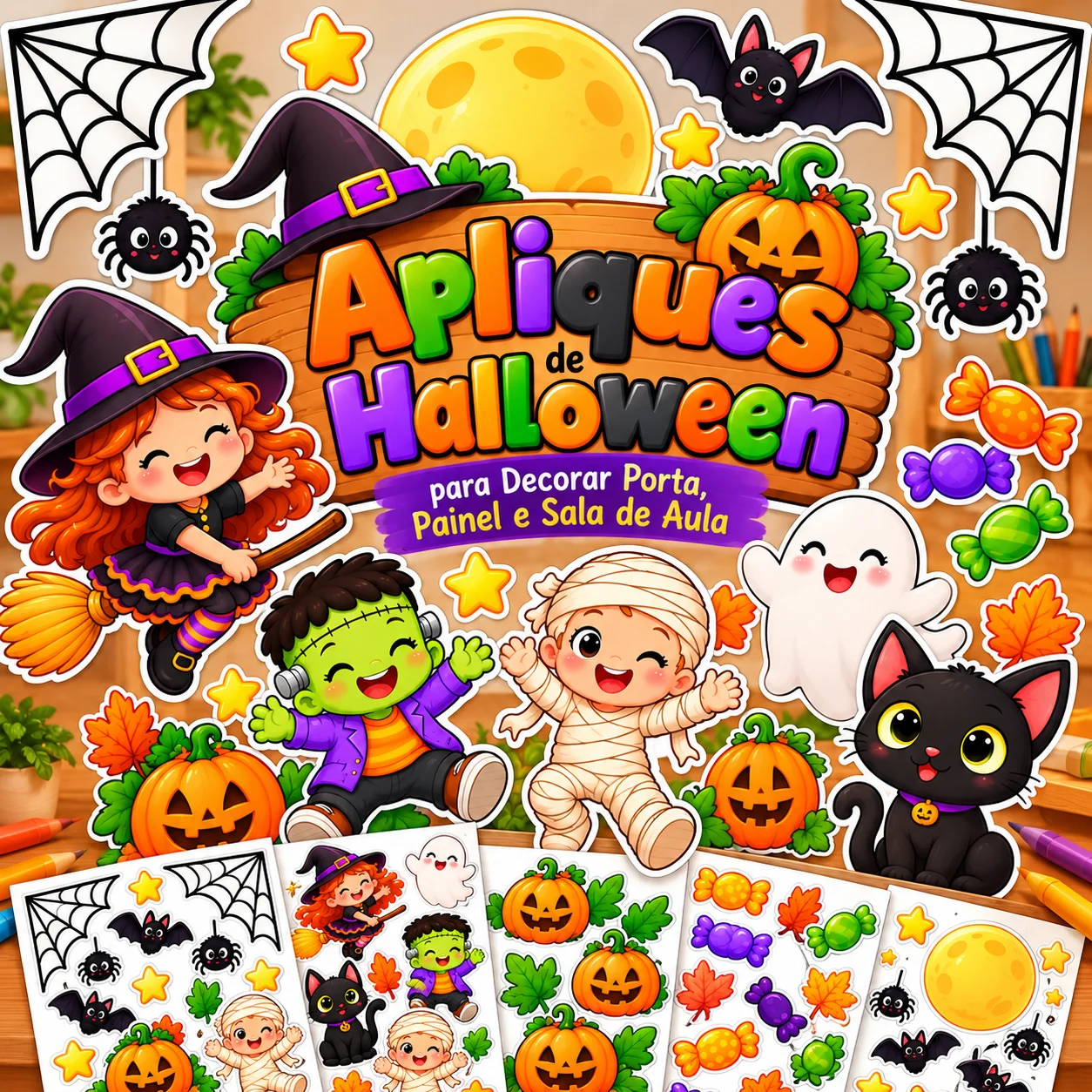 Apliques de Halloween para Decorar Porta, Painel e Sala de Aula — capa do material