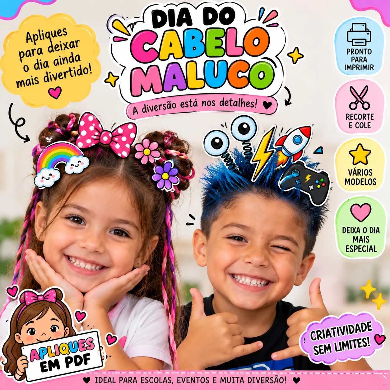 🤪🌈 APLIQUES – DIA DO CABELO MALUCO ✂️✨ - ATIVIDADE LUDICA — capa do material