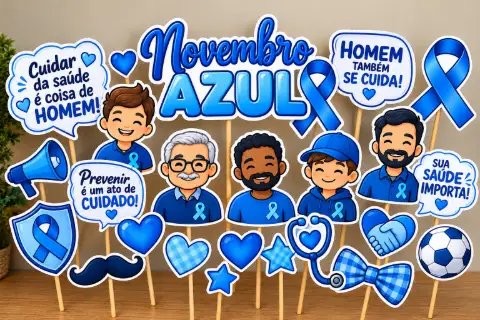 Apliques Novembro Azul para imprimir e montar painéis — amostra 2: O que vem no material