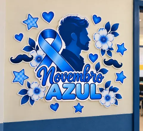 Apliques Novembro Azul para imprimir e montar painéis — amostra 3: Como usar em sala