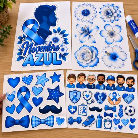 Apliques Novembro Azul para imprimir e montar painéis — amostra 5: Habilidades BNCC
