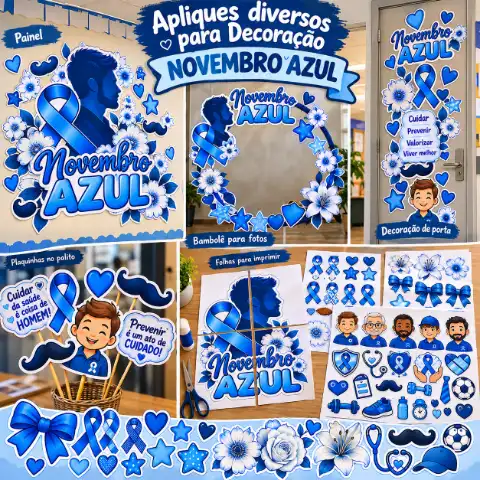 Apliques Novembro Azul para imprimir e montar painéis — capa do material