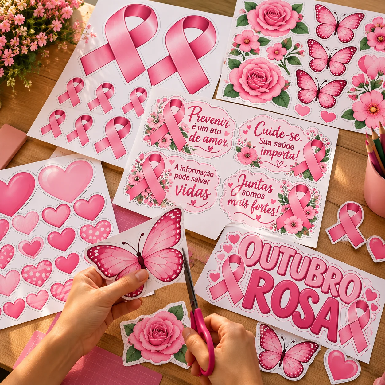 Apliques Outubro Rosa para Painel e Decoração | PDF para Imprimir — amostra 3: Apliques de diversos tamanhos do Outubro… Apliques Outubro Rosa para Painel e Decoração | PDF para Imprimir — amostra 3: Apliques de diversos tamanhos do Outubro…