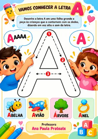 APOSTILA ALFABETIZAÇÃO 1º E 2º ANO — amostra 1: Alfabetização apresentar a letra "A" e seu som, estimulando o… APOSTILA ALFABETIZAÇÃO 1º E 2º ANO — amostra 1: Alfabetização apresentar a letra "A" e seu som, estimulando o…