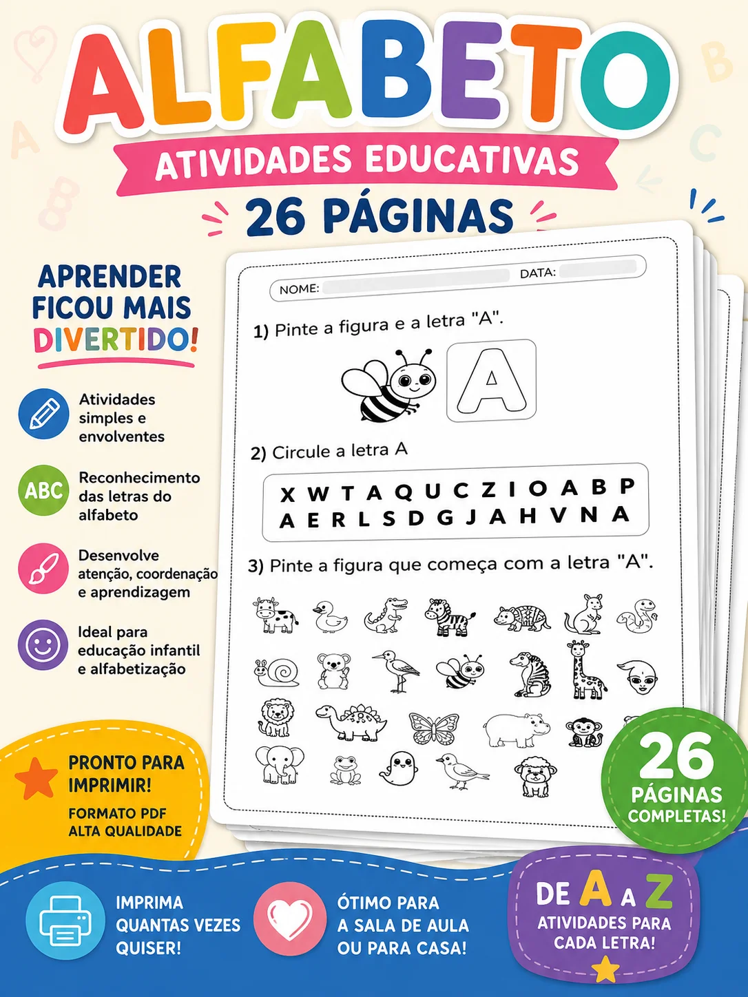 APOSTILA ALFABETO 26 PÁGINAS - ALFABETIZAÇÃO — capa do material