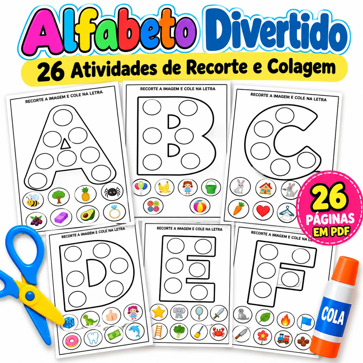Atividades de Recorte e Colagem do Alfabeto – 26 Atividades em PDF — Alfabetização para Educação Infantil: Material em PDF…