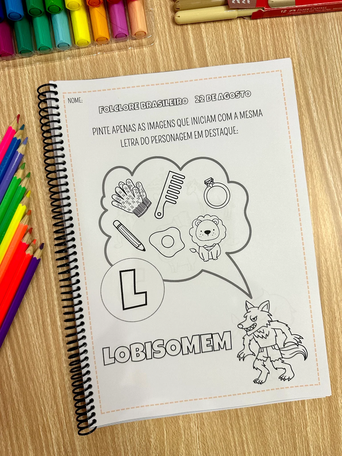 Apostila Atividades Folclore - 36 páginas de atividades — amostra 7: Leitura Letra inicial Sílaba inicial Pintura Artes…