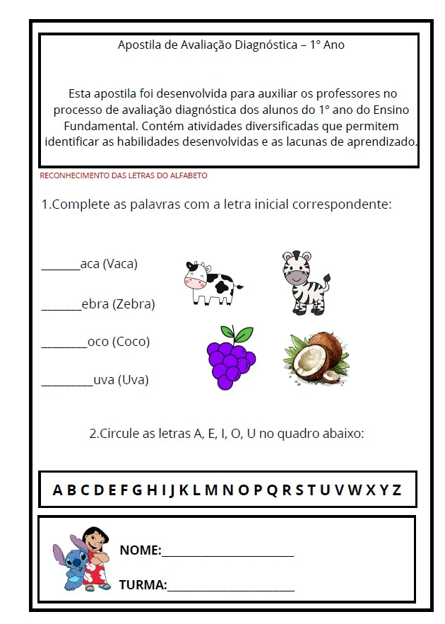 APOSTILA AVALIAÇÃO DIAGNÓSTICA 1º ANO - ENSINO FUNDAMENTAL — amostra 1: Aposte no Sucesso dos Seus Alunos com a Apostila…