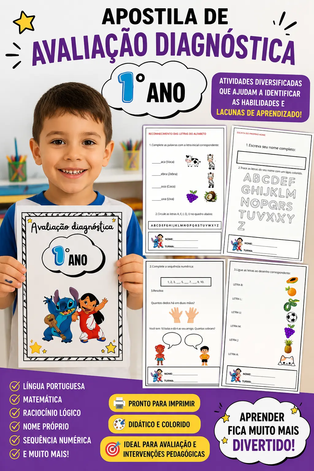 APOSTILA AVALIAÇÃO DIAGNÓSTICA 1º ANO - ENSINO FUNDAMENTAL — Alfabetização para Educação Infantil: Aposte no Sucesso dos…