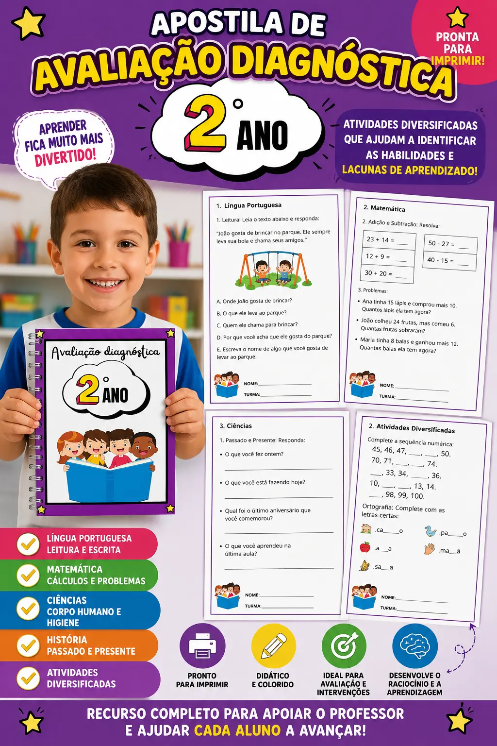 APOSTILA AVALIAÇÃO DIANÓSTICA 2º ANO - ENSINO FUNDAMENTAL — capa do material