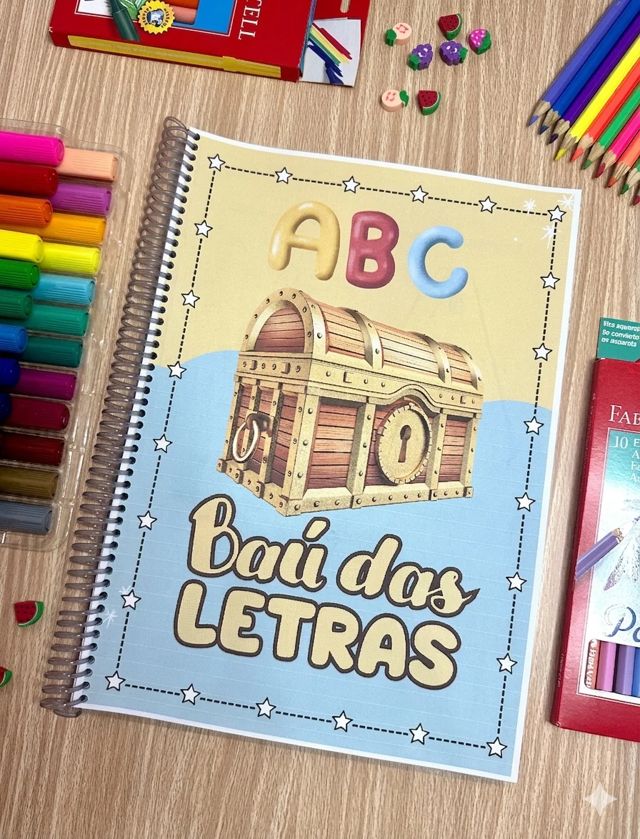 Apostila Baú das Letras: 35 Páginas de Atividades do Alfabeto Completo — capa do material