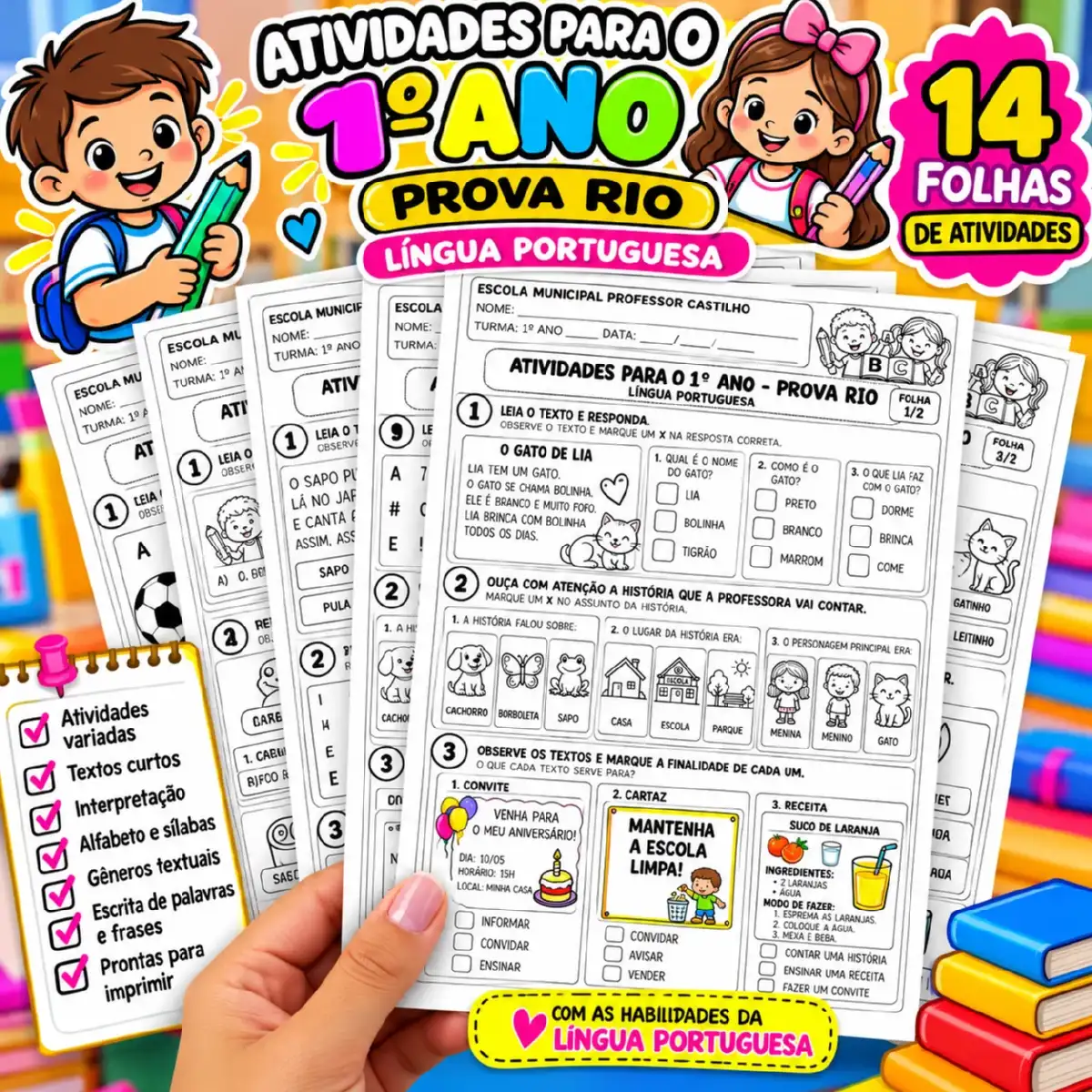 APOSTILA COM ATIVIDADES PARA O 1º ANO - PROVA RIO PARA IMPRIMIR — Alfabetização para 1º ano: São 14 folha com atividades…