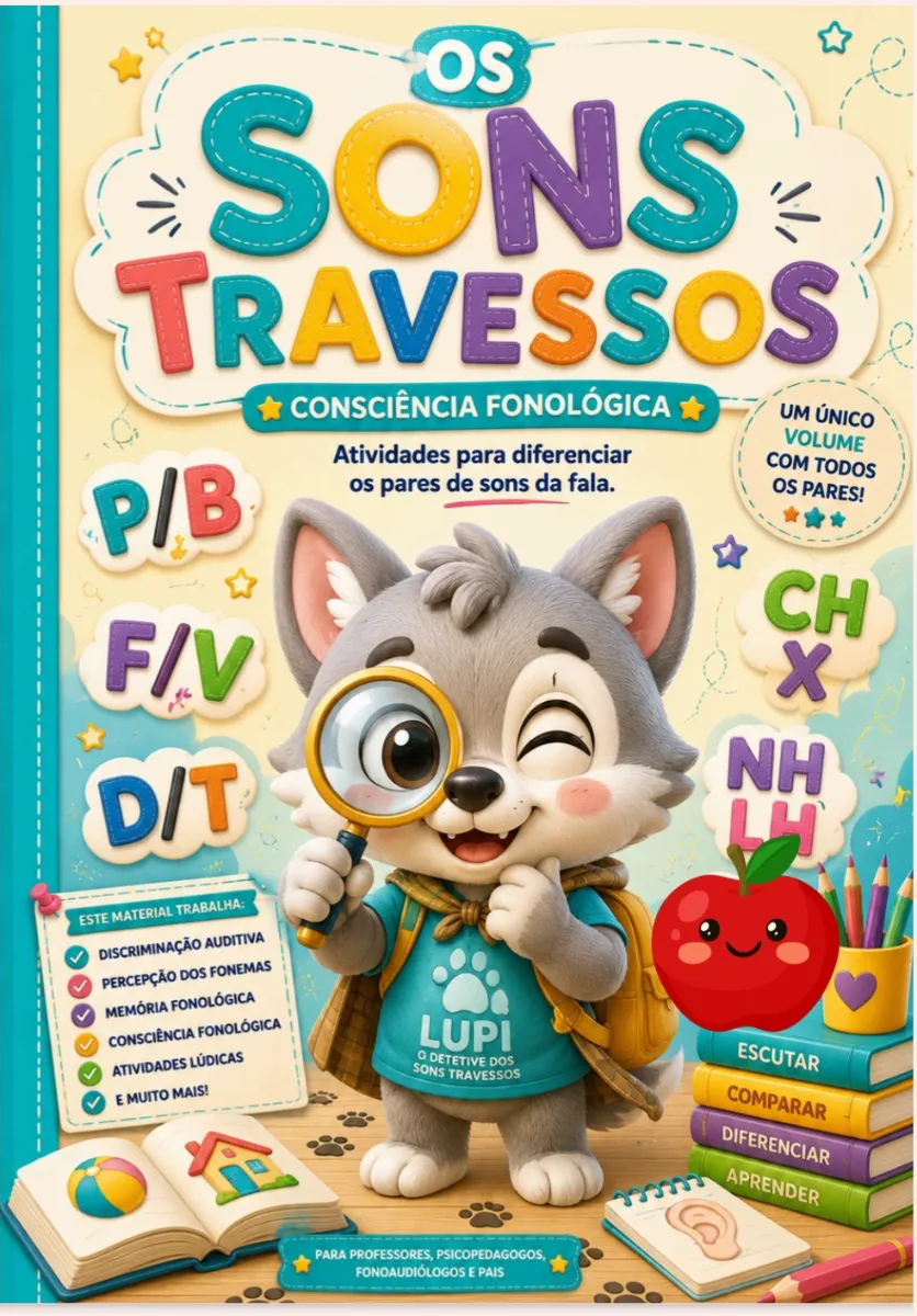 Apostila Consciência Fonológica - Dificuldades Ortográficas — amostra 1: Uma apostila completa criada para desenvolver a…