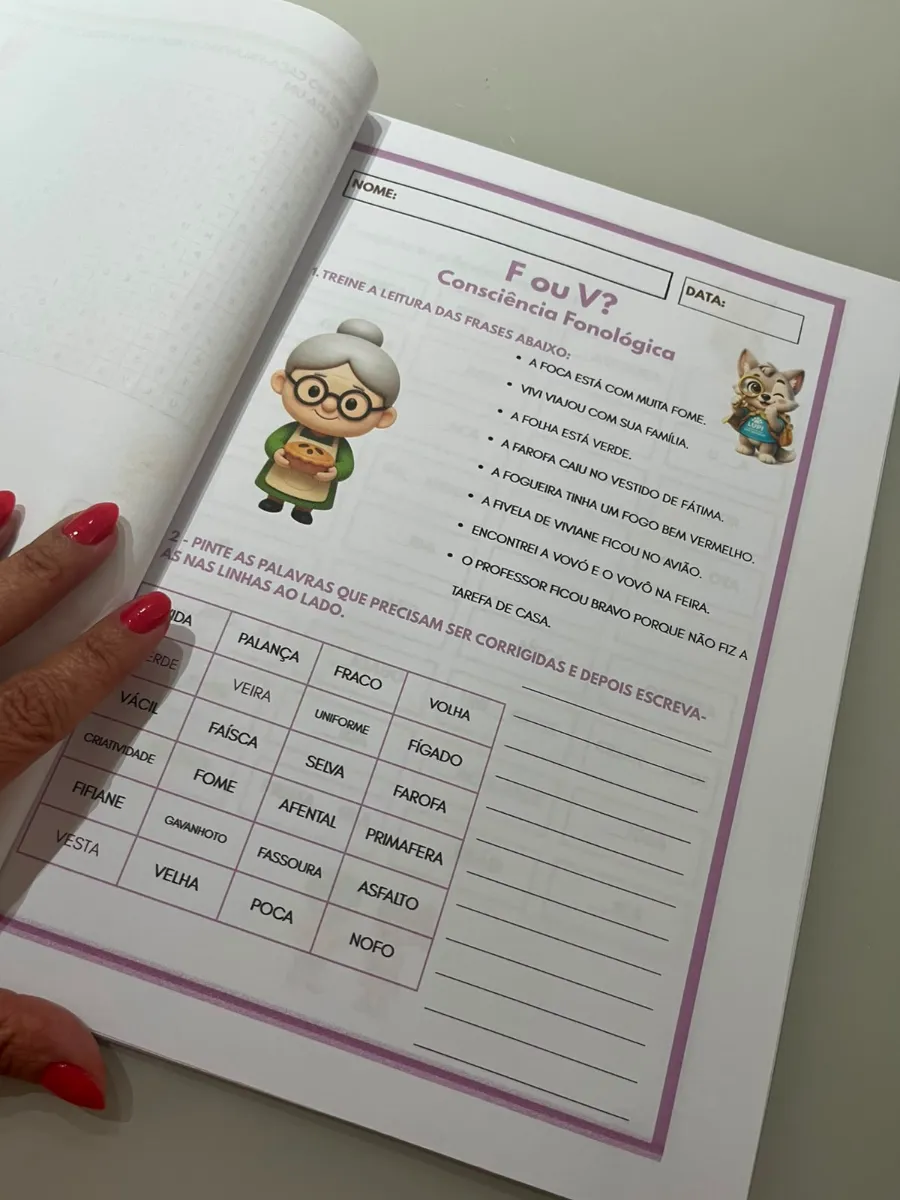 Apostila Consciência Fonológica - Dificuldades Ortográficas — amostra 3: Uma apostila completa criada para desenvolver a…