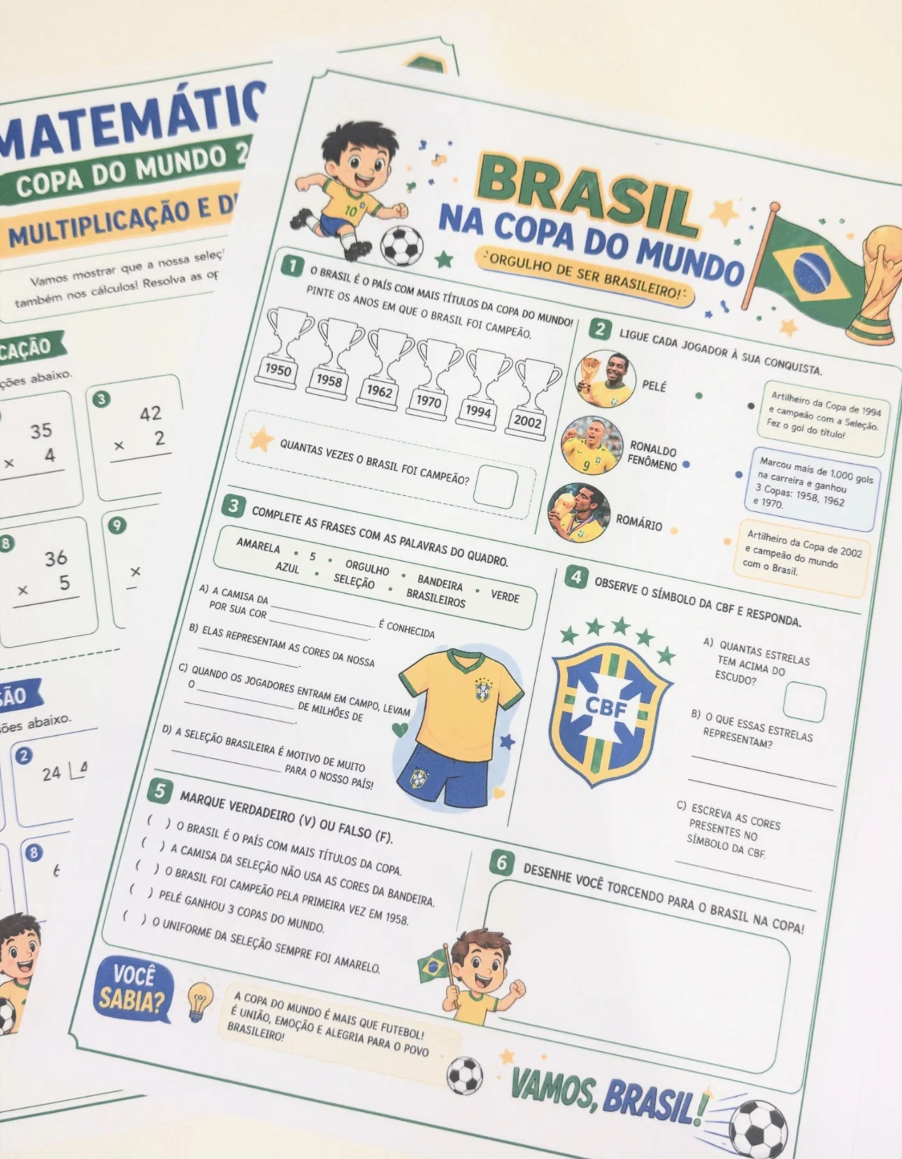 Apostila copa do mundo 26 páginas com gabarito — amostra 4: ⚽ Atividades de Língua Portuguesa e Matemática – Copa do Mundo…