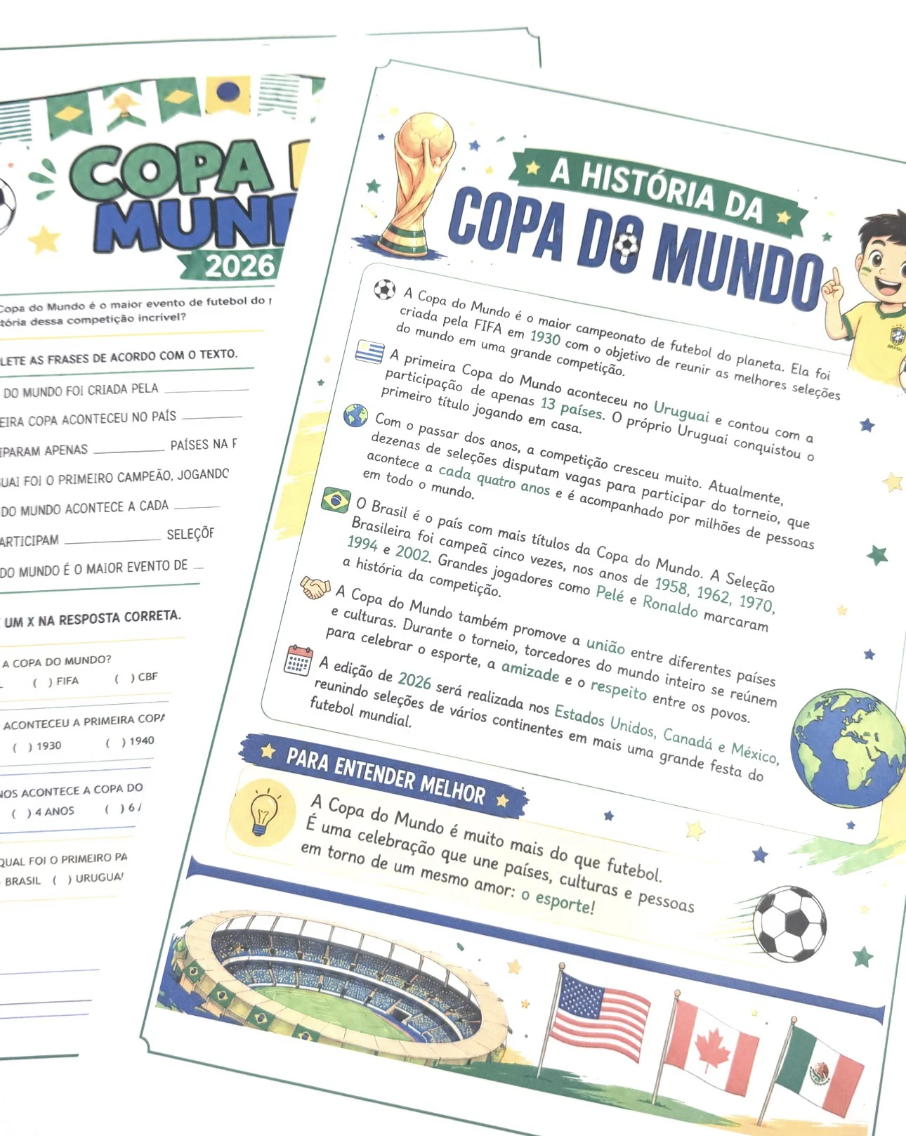 Apostila copa do mundo 26 páginas com gabarito — amostra 6: ⚽ Atividades de Língua Portuguesa e Matemática – Copa do Mundo…