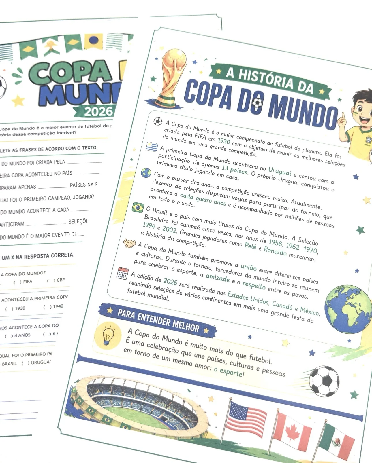 Apostila copa do mundo 26 páginas com gabarito — amostra 7: ⚽ Atividades de Língua Portuguesa e Matemática – Copa do Mundo…
