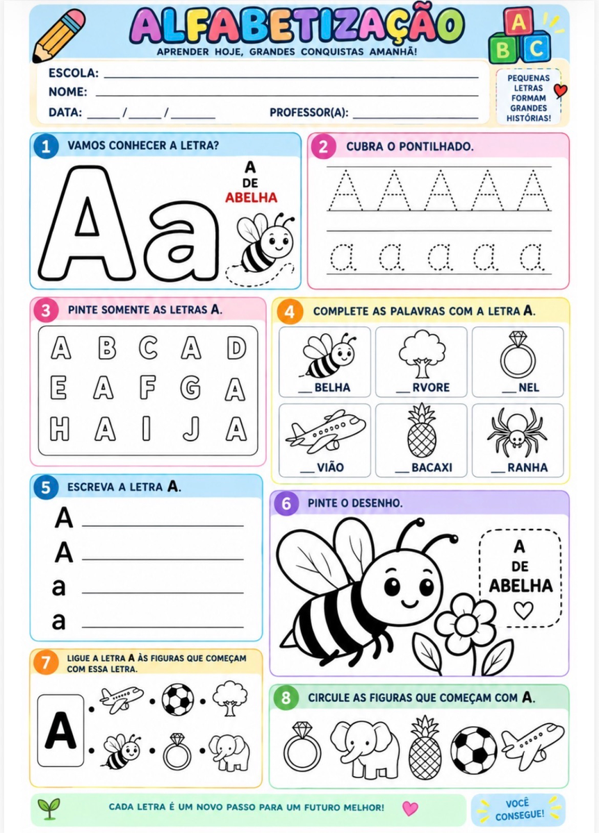 Alfabetização A a Z – Aprender, Traçar, Ler e Escrever — amostra 1: Apostila de alfabetização A a Z com atividades para…