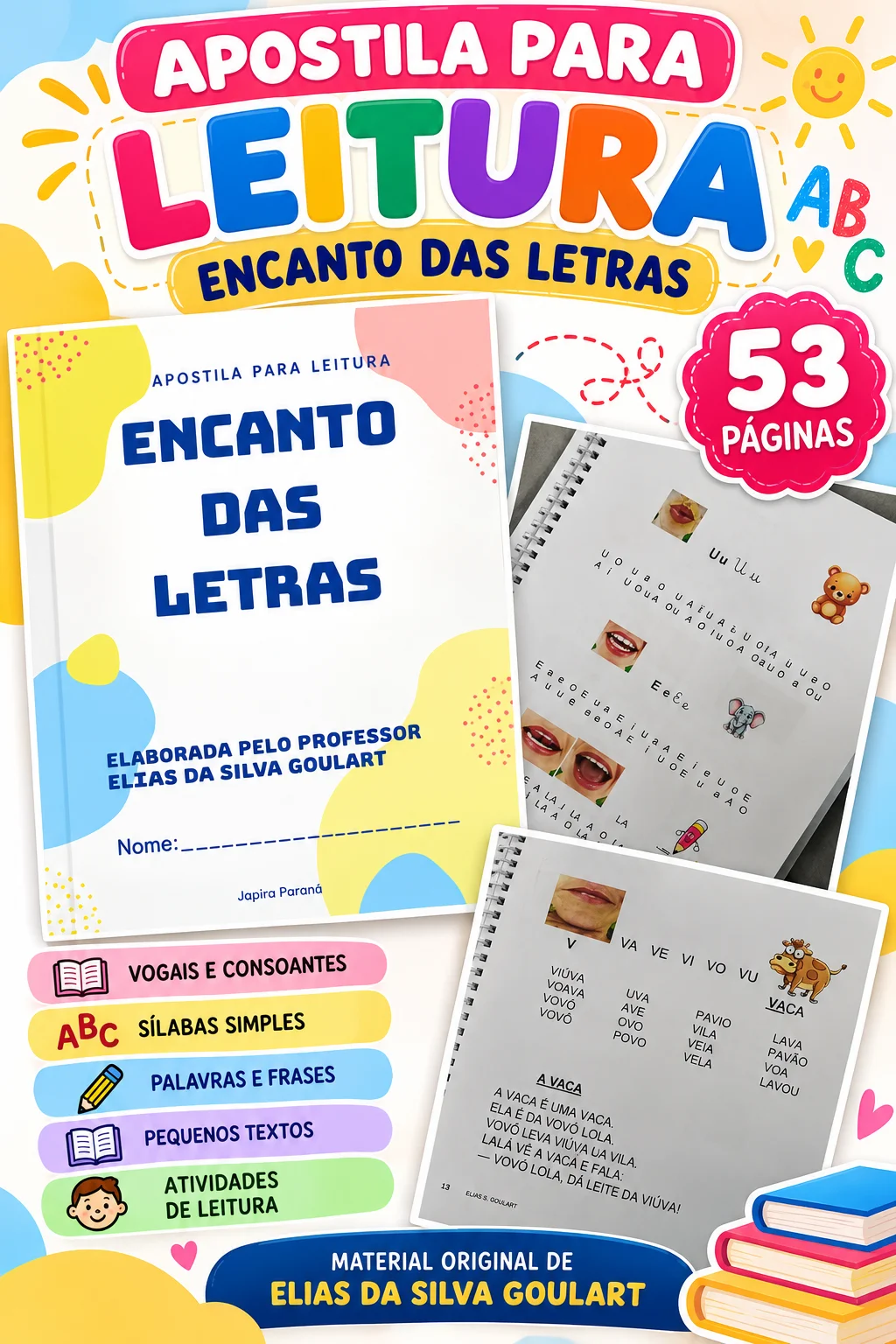 Apostila de Alfabetização e Leitura - 53 Páginas — capa do material