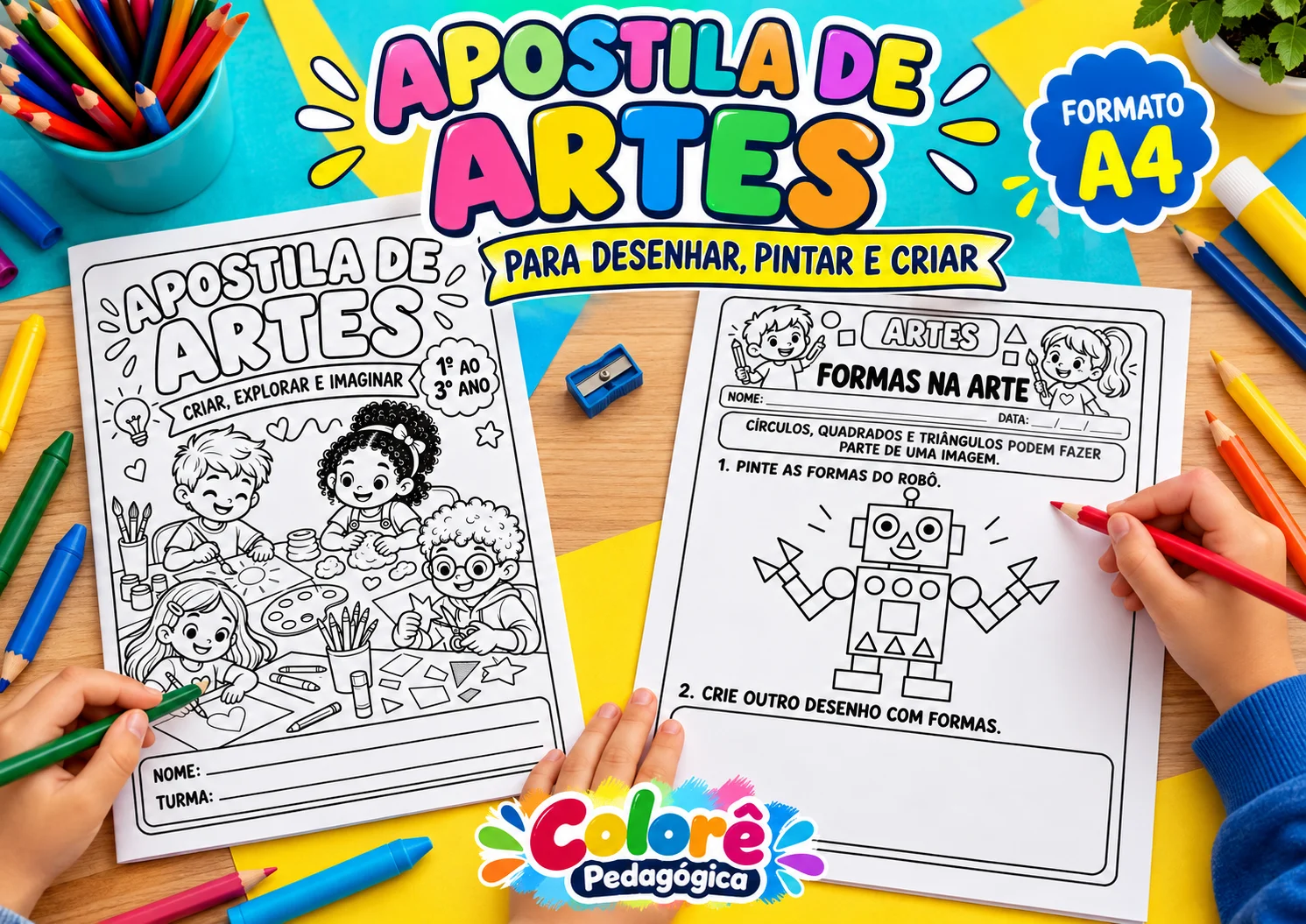 Apostila de Artes do 1º ao 3º Ano | 10 Atividades — Criar, Explorar. — amostra 1: Produto digital em PDF. Nenhum material…