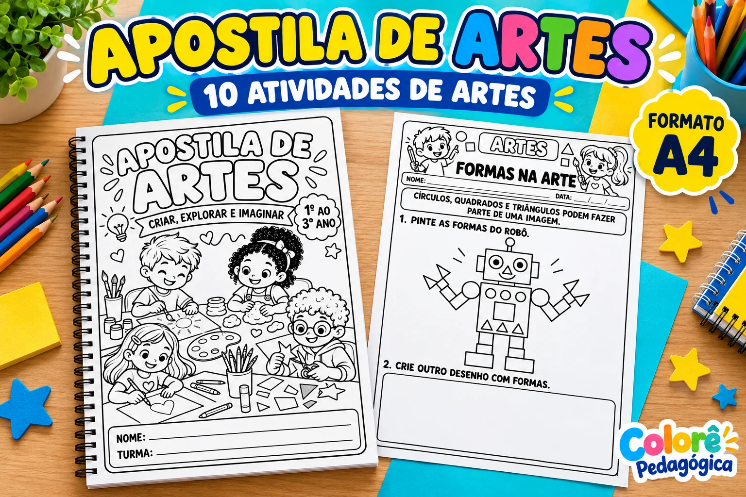 Apostila de Artes do 1º ao 3º Ano | 10 Atividades — Criar, Explorar. — amostra 2: Explore as Artes Visuais com dez…