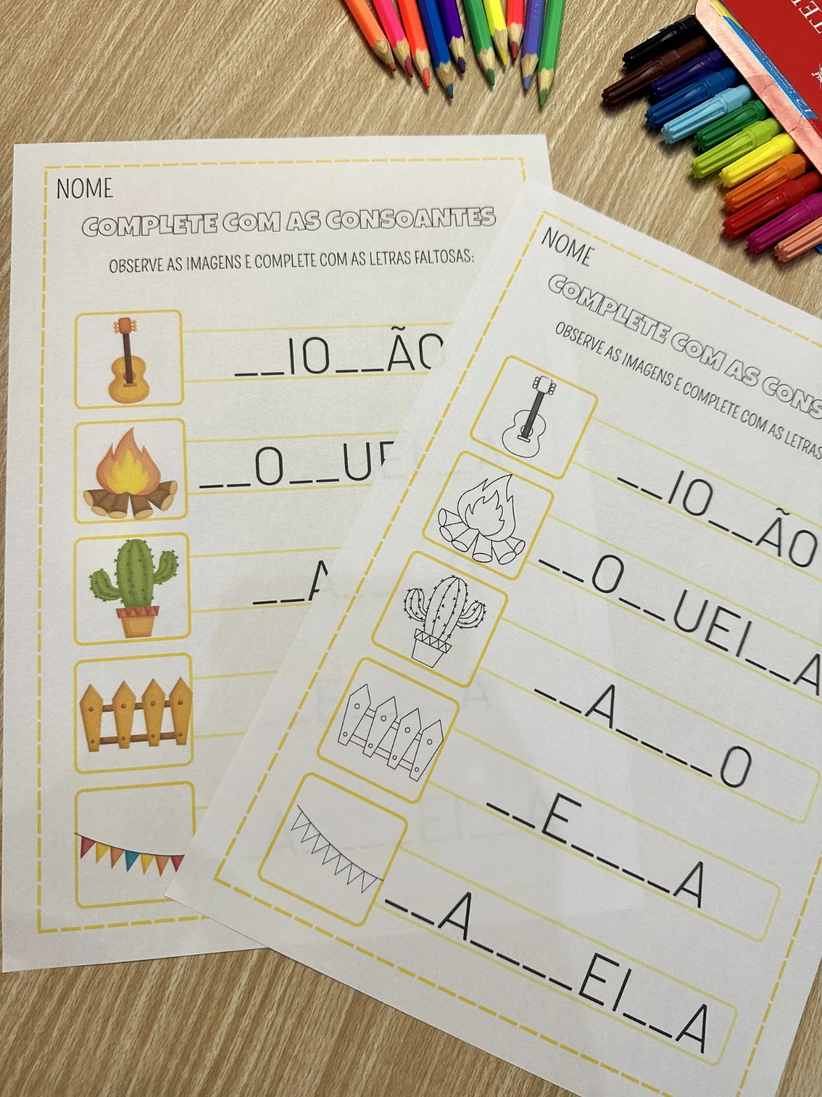 Apostila de atividades Festa Junina – Material Pedagógico — amostra 2: A apostila inclui 8 atividades nas opções colorida e…