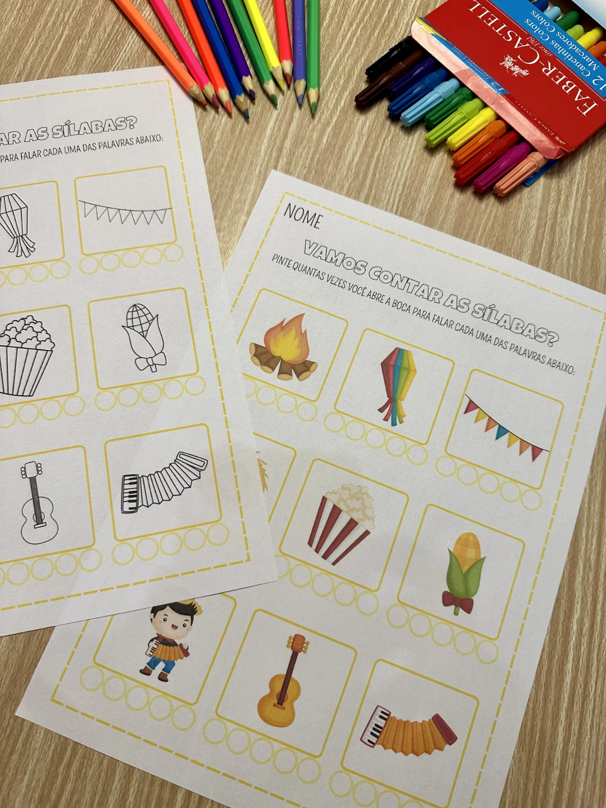 Apostila de atividades Festa Junina – Material Pedagógico — amostra 3: A apostila inclui 8 atividades nas opções colorida e…