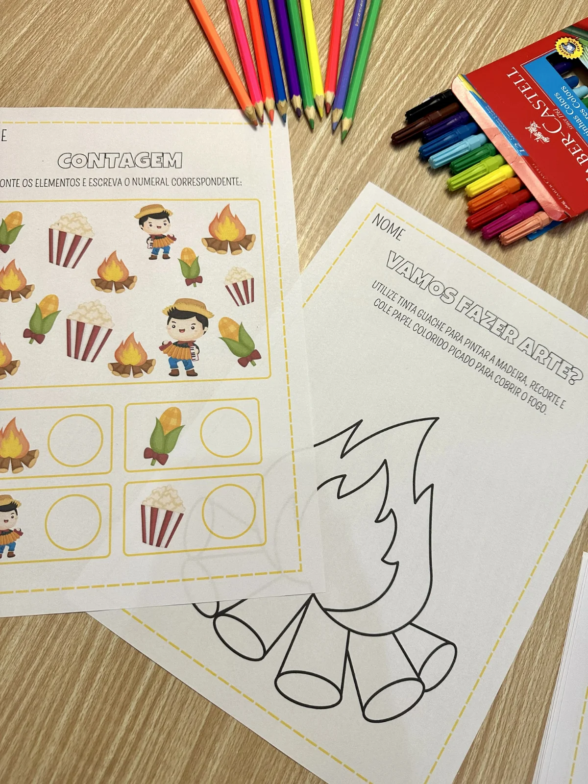 Apostila de atividades Festa Junina – Material Pedagógico — amostra 4: A apostila inclui 8 atividades nas opções colorida e…