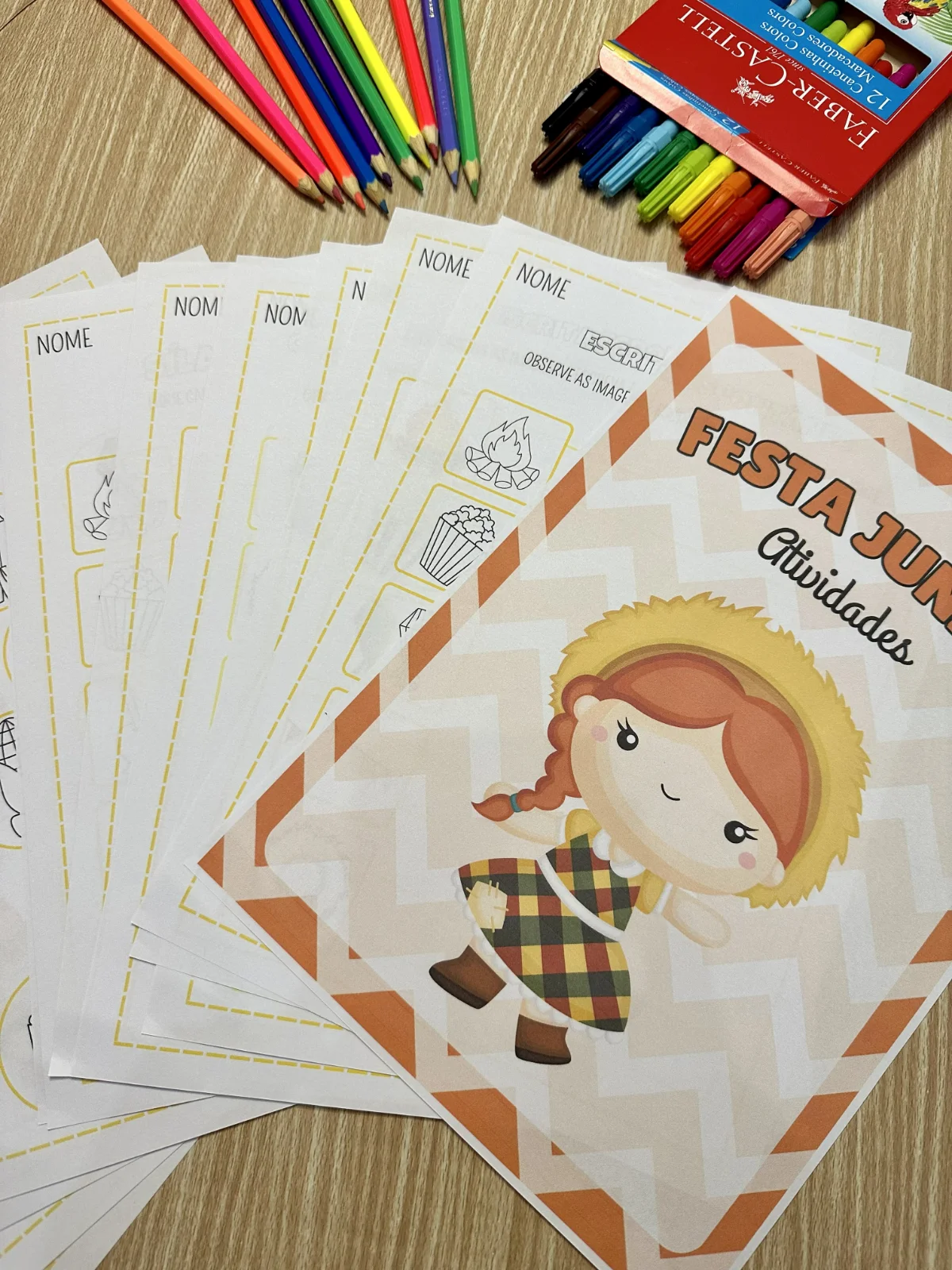 Apostila de atividades Festa Junina – Material Pedagógico — Alfabetização para Educação Infantil: A apostila inclui 8…