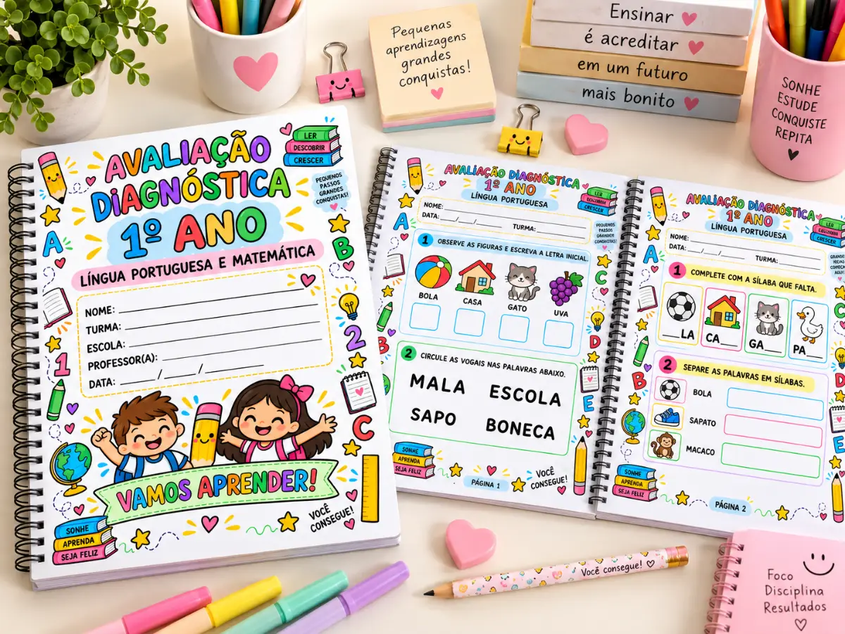 Apostila de Avaliacao Diagnostica 1 Ano - Língua Portuguesa e Matemática — Atividades para 1º ano: Apostila material…