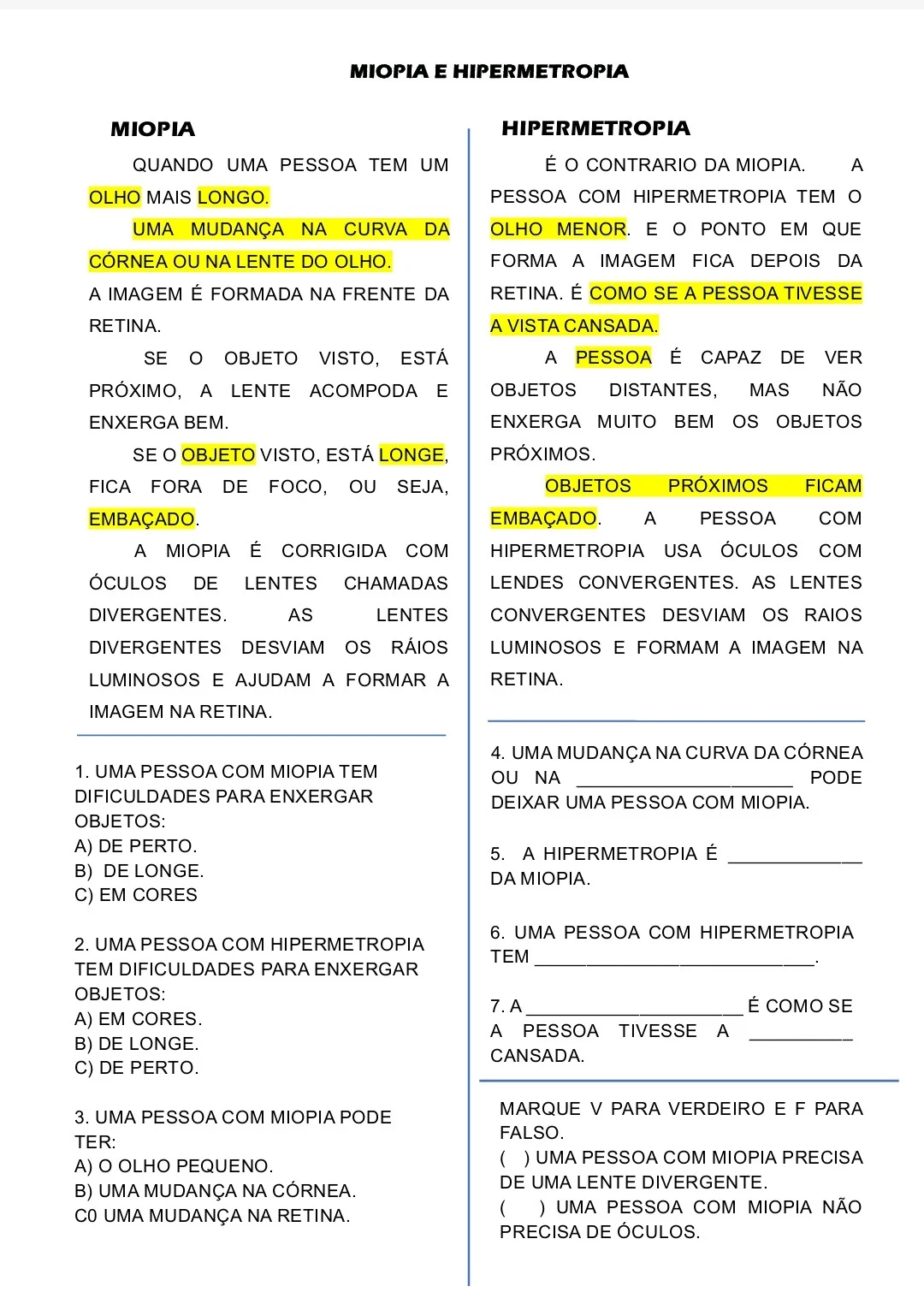 Apostila de Ciências Adaptada: Visão e Ondas Luminosas — amostra 2: Apostila de Ciências sobre Visão e Ondas Luminosas com…