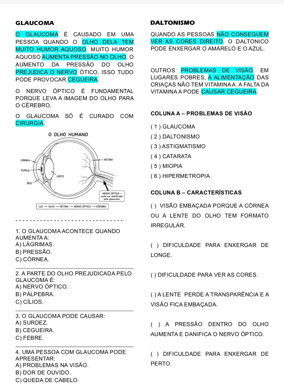 Apostila de Ciências Adaptada: Visão e Ondas Luminosas — amostra 7: Apostila de Ciências sobre Visão e Ondas Luminosas com…